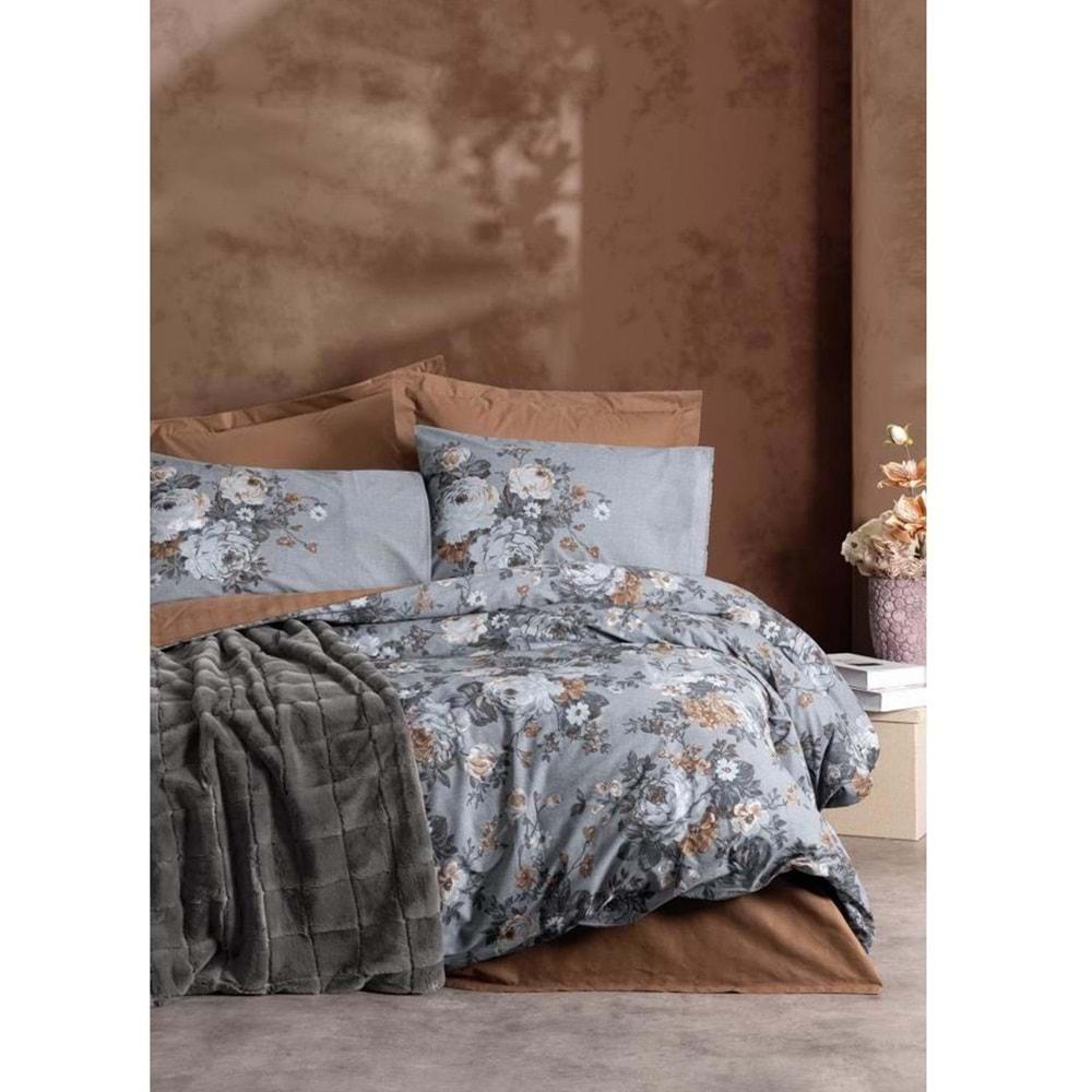Cotton Box Trim Kürk Battaniyeli Çift Kişilik Nevresim Takımı-Smooth Antrasit