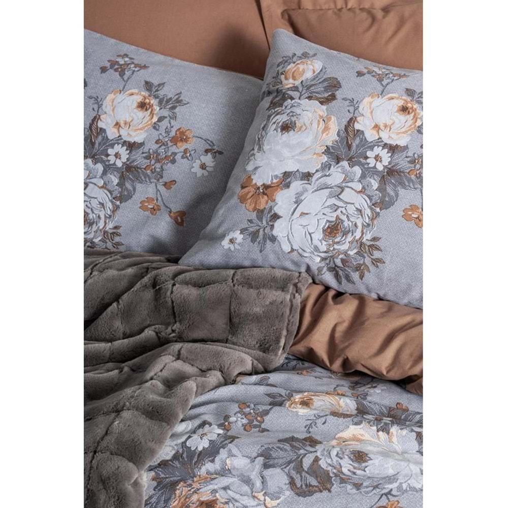 Cotton Box Trim Kürk Battaniyeli Çift Kişilik Nevresim Takımı-Smooth Antrasit