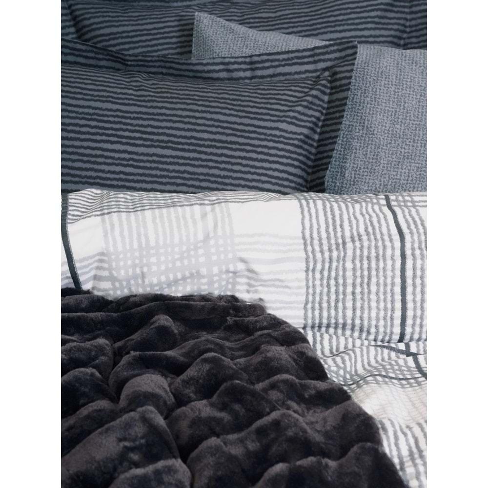 Cotton Box Trim Kürk Battaniyeli Çift Kişilik Nevresim Takımı-Smooth Siyah