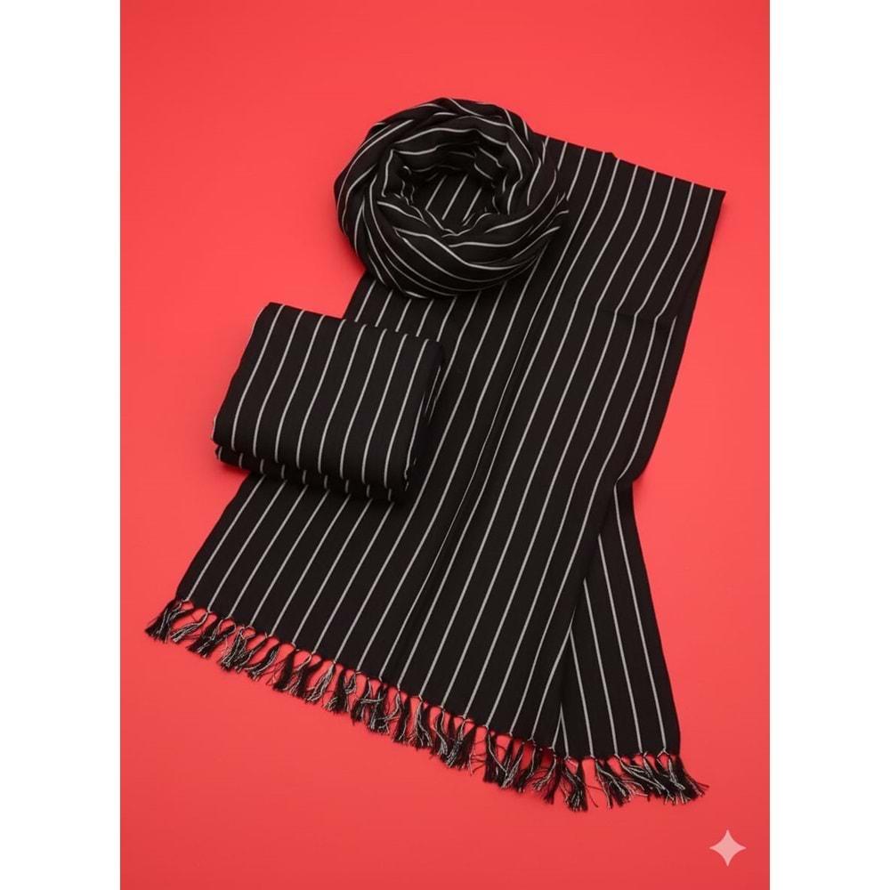 Mira Likralı Viskon El Dokuma Şal 40*199 CMSiyah/ Beyaz