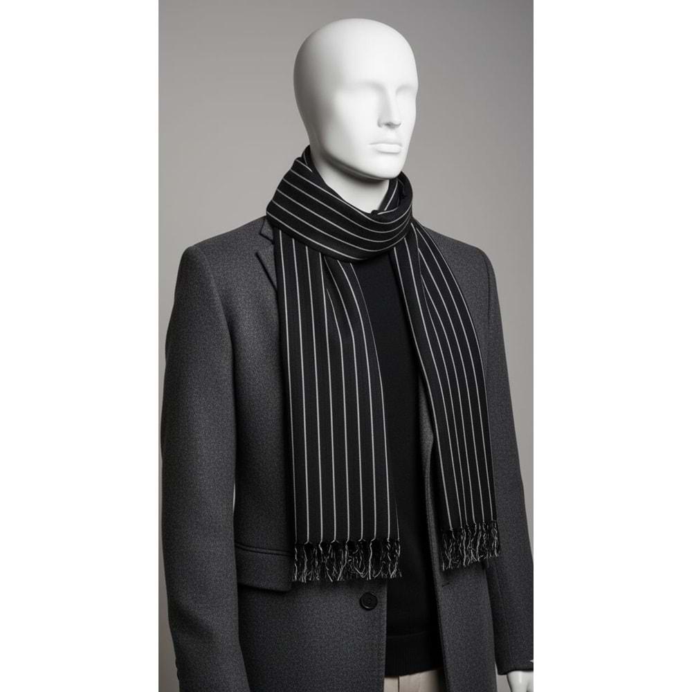 Erkek Likralı Viskon El Dokuma Şal 40*199 CMSiyah/ Beyaz