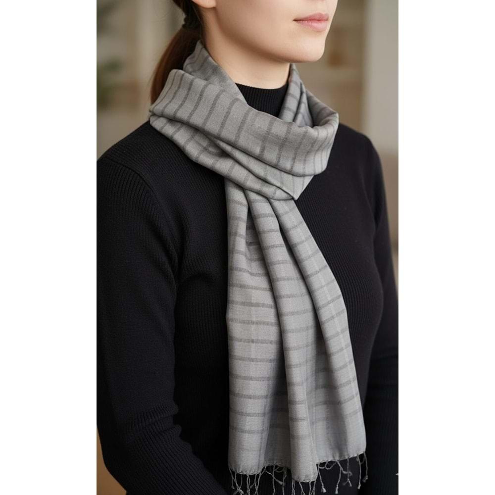 MANİSA El Dokuma ipek Şal 50*190 CM gri