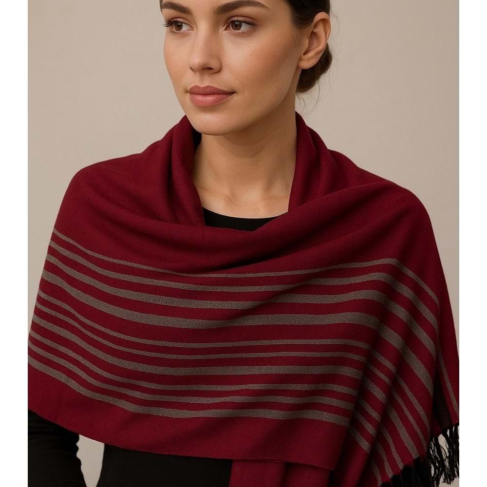 Pamuklu İp El Dokuma Şal -kırmızı /Gri 50*190 CM MT1002