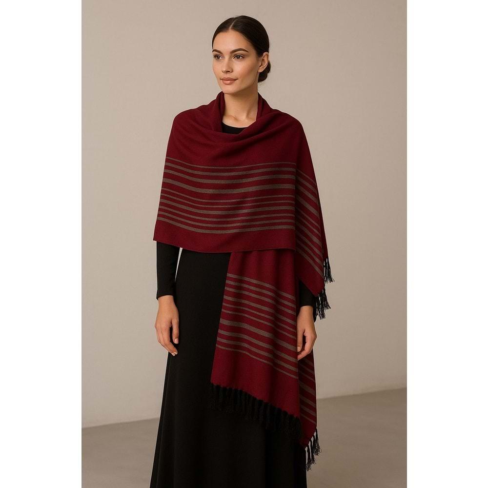 Pamuklu İp El Dokuma Şal -kırmızı /Gri 50*190 CM MT1002