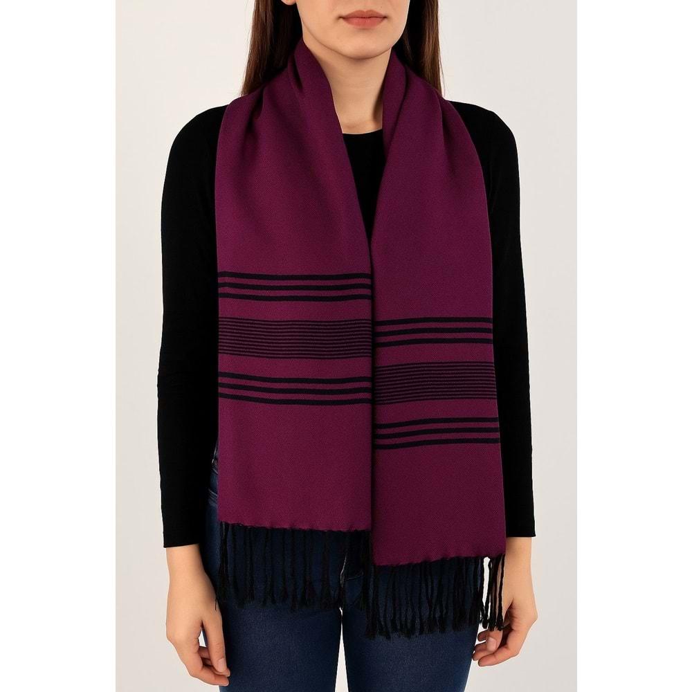 Pamuklu İp El Dokuma Şal Mürdüm / Siyah 50*190 CM MT1004