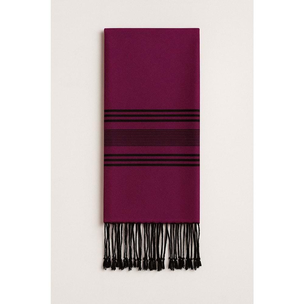 Pamuklu İp El Dokuma Şal Mürdüm / Siyah 50*190 CM MT1004