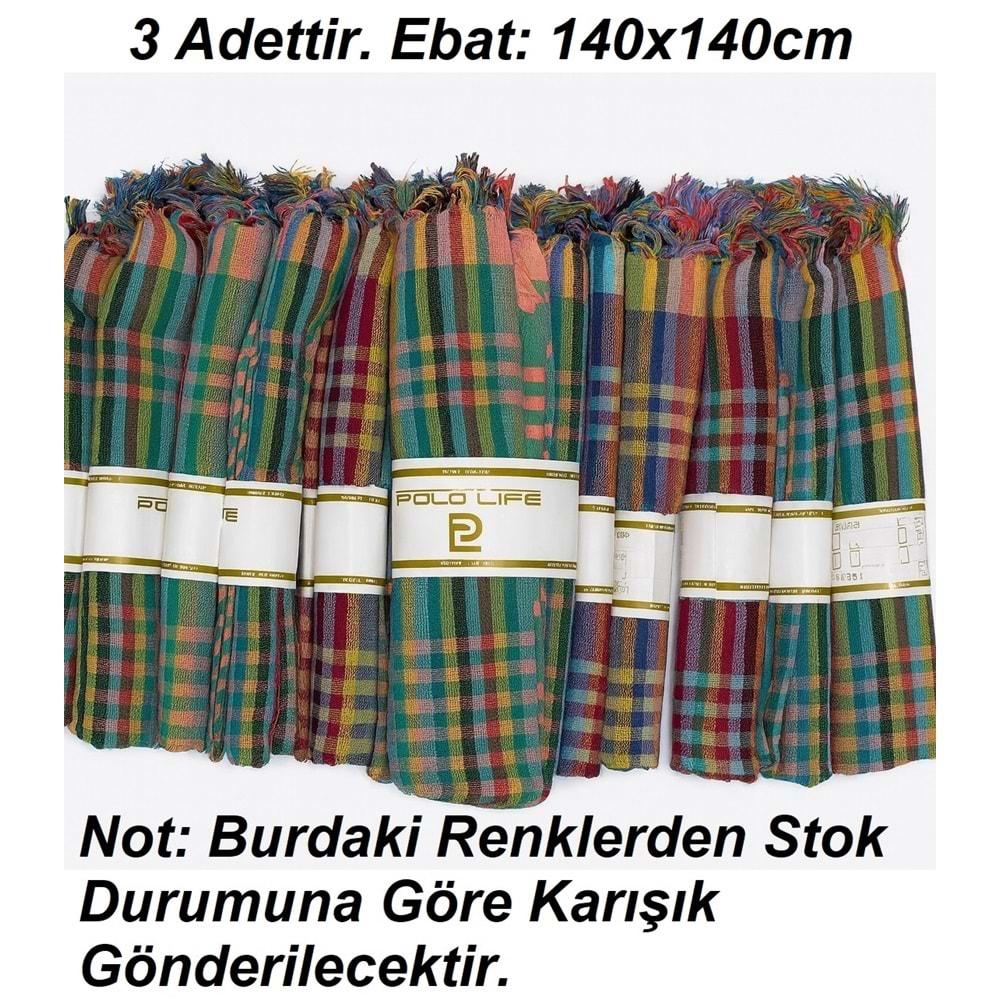 3 Adet Pöti Kare Sofra Örtüsü, Masa Örtüsü Saçaklı (140x140)-Renkli