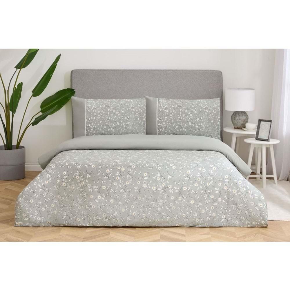 Özdilek Nev Serisi -Gri Dianthus- Çift Kişilik Nevresim Takımı