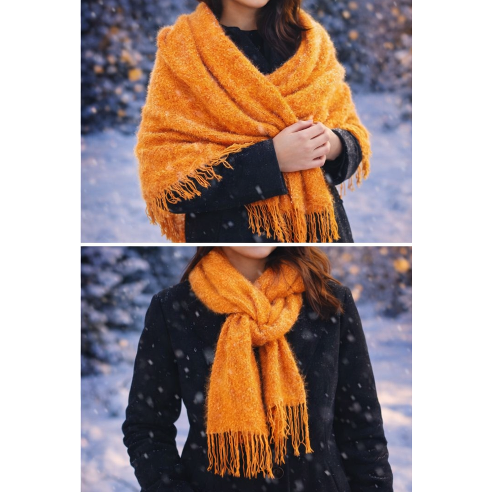 Mandaş Style El Dokuma Angora Bayan Şalı-Hardal