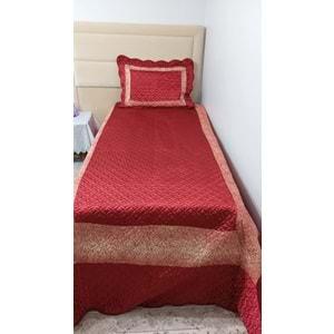 Endev tek kişilik pul işlemeli saten yatak örtüsü kırmızı