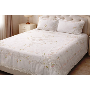 Maraş Delik İşi-Nakışlı Pamuk Dokuma çift Kişilik Nevresim Takımı