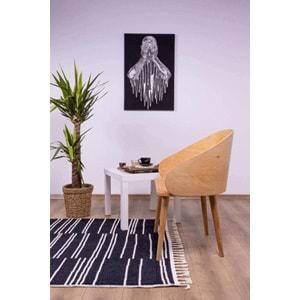 Mandaş Halı Bohem BH05 Black İskandinav Desenli Kaydırmaz Saçaklı Pamuklu Kilim