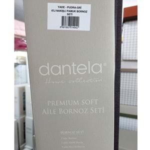 Dantela Premium Soft Nakışlı Aile Bornoz Seti-Yade Pudra Gri