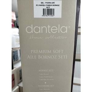 Dantela Premium Soft Nakışlı Aile Bornoz Seti-Işıl Pudra Gri