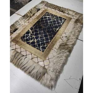 Mandaş Tekstil Lüks Peluş Simli Varaklı Gerçek Derili Tavşan Tüyü Post Halı M2 (A+ Kalite)-Özel Ebat