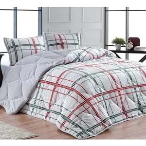 Merinos Comforter Set, Çift Kişilik Yorgan Seti (220x240)-Elba Gri Kırmızı