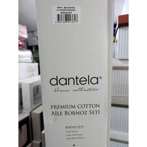 Dantela Premium Cotton Jakarlı Aile Bornoz Seti-Mery Bej Kahve