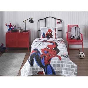 Özdilek Lisanslı Kapitoneli %100 Pamuk Tek Kişilik Çocuk Yatak Örtüsü (160x230)-Spiderman Süper Hero Kırmızı