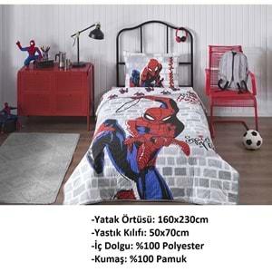 Özdilek Lisanslı Kapitoneli %100 Pamuk Tek Kişilik Çocuk Yatak Örtüsü (160x230)-Spiderman Süper Hero Kırmızı