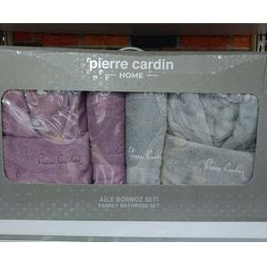 Pierre Cardin 6 Parça Jakarlı Aile Bornoz Seti-Logo Soft Mürdüm Gri