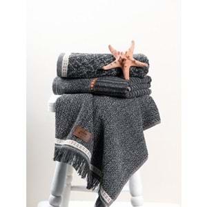 Cotton Box 3'lü Jakarlı Havlu Seti Çantalı (50x90)-Denim Antrasit