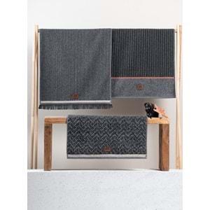 Cotton Box 3'lü Jakarlı Havlu Seti Çantalı (50x90)-Denim Antrasit