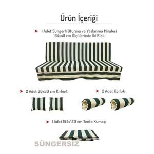 Mandaş Süngersiz 3 Kişilik Salıncak Minder Seti (Pamuklu Kumaş)-Yeşil Krem