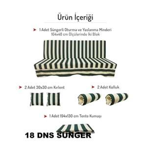 Mandaş Süngerli 3 Kişilik Salıncak Minder Seti (Pamuklu Kumaş)-Yeşil Krem