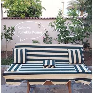 Mandaş Süngerli 3 Kişilik Salıncak Minder Seti (Pamuklu Kumaş)-Yeşil Krem