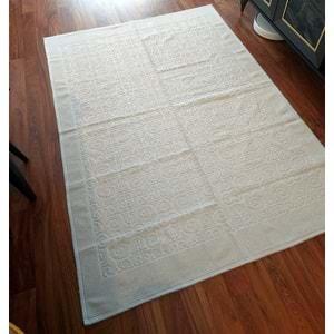 Pamuklu Bukle Lüks Kilim (140x200)-Spiral Düz Krem
