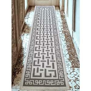 Pamuklu Bukle Lüks Kilim, Yolluk (80x300)-Labirent Kreme Kahve