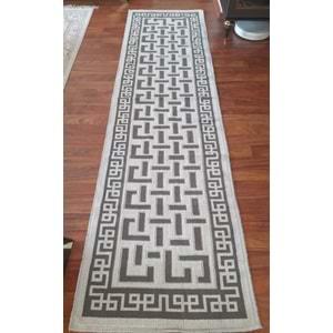 Pamuklu Bukle Lüks Kilim, Yolluk (80x300)-Labirent Kreme Kahve