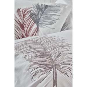 Dantela İz Nakışlı Pamuk Saten Çift Kişilik Nevresim Takımı-Beyaz