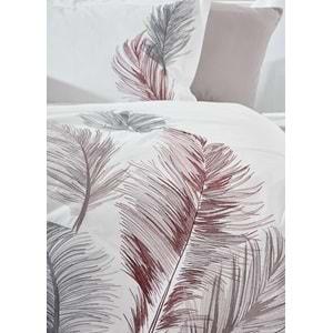 Dantela İz Nakışlı Pamuk Saten Çift Kişilik Nevresim Takımı-Beyaz