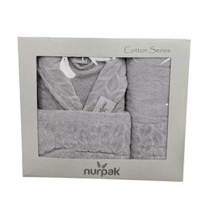 Nurpak Tek Kişilik Bornoz Seti Şalyaka-Hazal Gri (Beden XL-XXL)