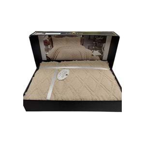 Prestij Puffy Yakut 3 Parça Çift Kişilik Yatak Örtüsü, Pike Örtüsü (250x260)-Kahve