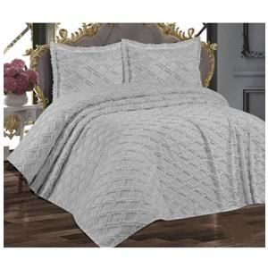 Prestij Puffy Yakut 3 Parça Çift Kişilik Yatak Örtüsü, Pike Örtüsü (250x260)-Gri