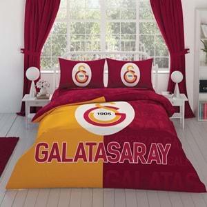 Taç Taraftar Lisanslı Ranforce Çarşafı Lastikli Çift Kişilik Nevresim Takımı-Galatasaray Parçalı Logo