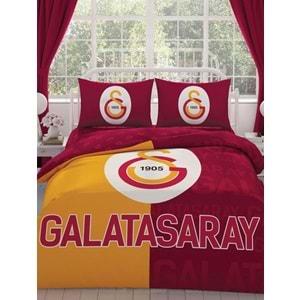 Taç Taraftar Lisanslı Ranforce Çarşafı Lastikli Çift Kişilik Nevresim Takımı-Galatasaray Parçalı Logo