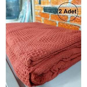 2 Adet Şaheser %100 Pamuk Çift Kişilik Pike 240x220 (Tek Pike)-Brick Red