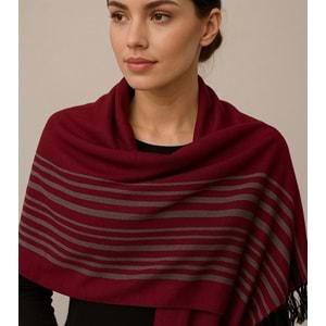 Pamuklu İp El Dokuma Şal -kırmızı /Gri 50*190 CM MT1002