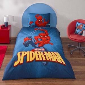 Taç Spiderman Classical Lisanslı Ranforce Çarşafı Lastikli Tek Kişilik Nevresim Takımı-Mavi