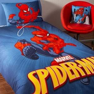 Taç Spiderman Classical Lisanslı Ranforce Çarşafı Lastikli Tek Kişilik Nevresim Takımı-Mavi