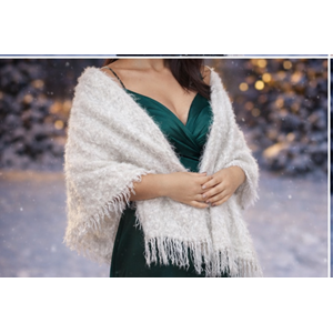 Mandaş Style El Dokuma Angora Bayan Şalı-Beyaz