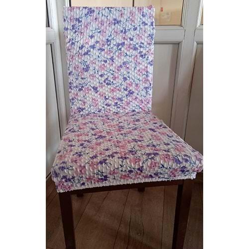 Mandaş Desenli Lastikli Sandalye Kılıfı-Pembe Lila