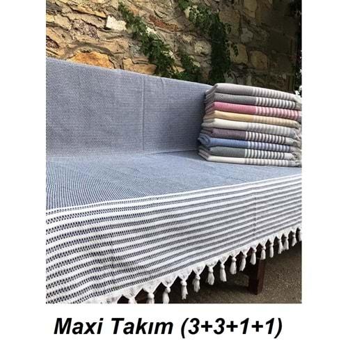 Mandaş Pamuklu Kaymaz Hasır Dokuma Kolları Örten Koltuk Örtüsü Maxi Takım-Koyu Gri Yeni