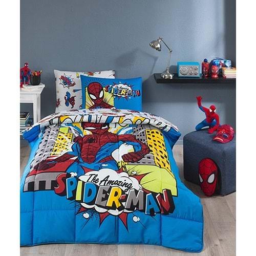 Özdilek Lastikli Çarşaflı Lisanslı Tek Kişilik Çocuk Uyku Seti-Spiderman New York Mavi