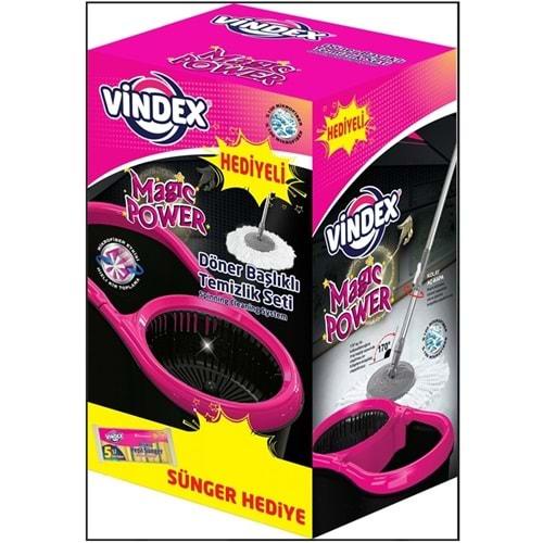 Vindex Magic Power Döner Başlıklı Temizlik Seti-Siyah (5li Sünger Hediyeli)