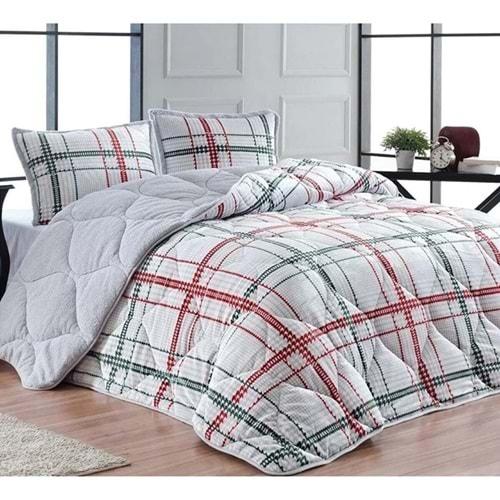 Merinos Comforter Set, Çift Kişilik Yorgan+Yastık Kılıfı - Elba Gri Kırmızı