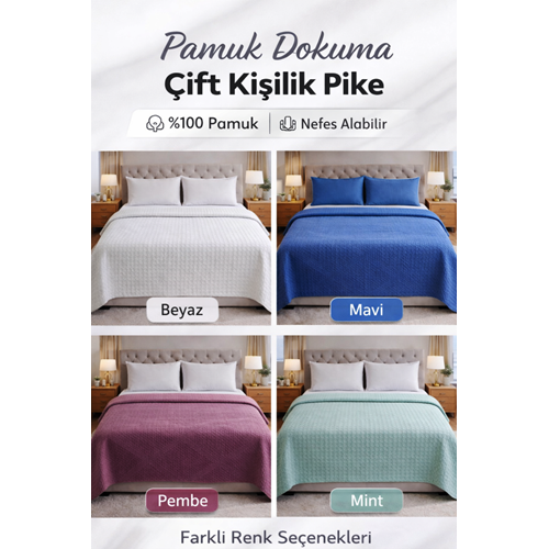 TOPTAN 10 Adet Şaheser %100 Pamuk Çift Kişilik Pike 240x220 (Tek Pike)-Karışık Renkli